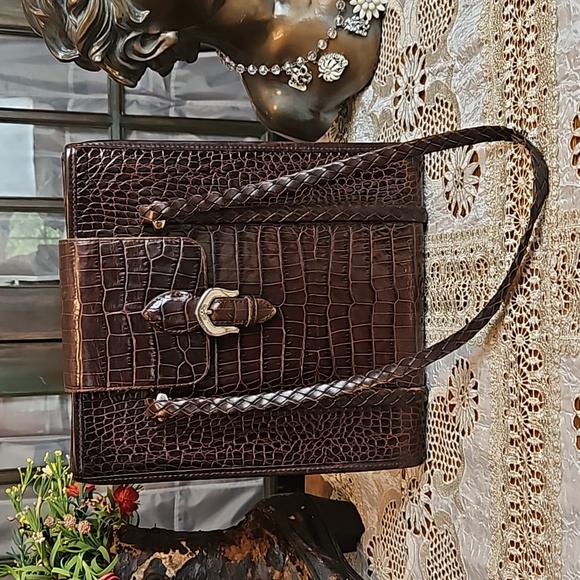 Brighton Handbags - Vintage Brighton Donna Classic Tote Chocolate Croco Leather Shoulder Bag Purse